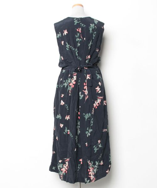 「SACRA」 花柄ノースリーブワンピース 38 ネイビー レディース_画像2