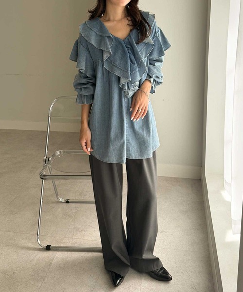 「RANAN」 長袖ブラウス L ネイビー レディース_画像5