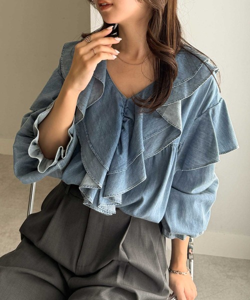 「RANAN」 長袖ブラウス L ネイビー レディース_画像6
