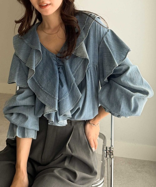 「RANAN」 長袖ブラウス L ネイビー レディース_画像8