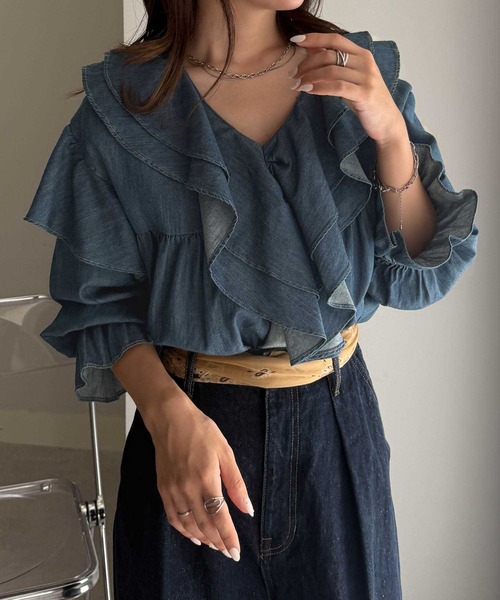 「RANAN」 長袖ブラウス L ネイビー レディース_画像9