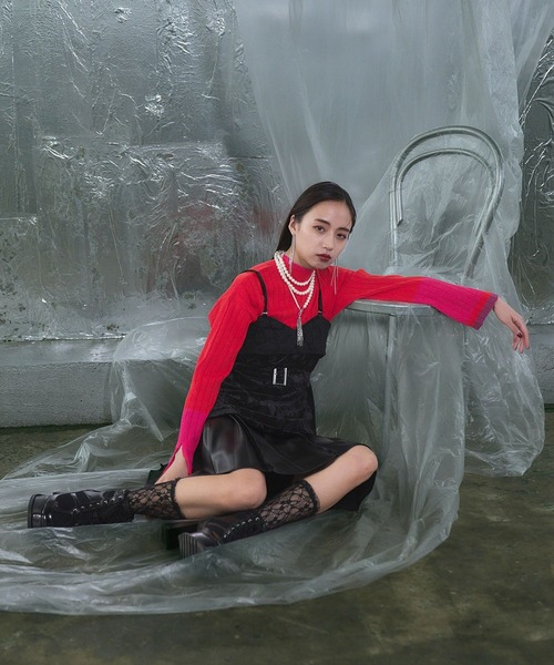 「HARE」 長袖ニット FREE ブラック×グリーン レディース_画像3