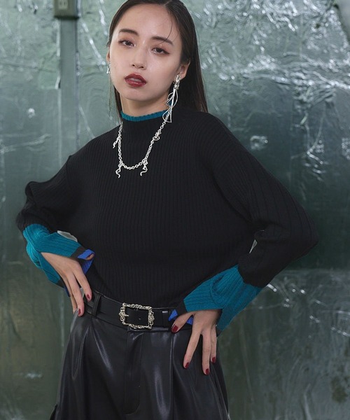 「HARE」 長袖ニット FREE ブラック×グリーン レディース_画像5