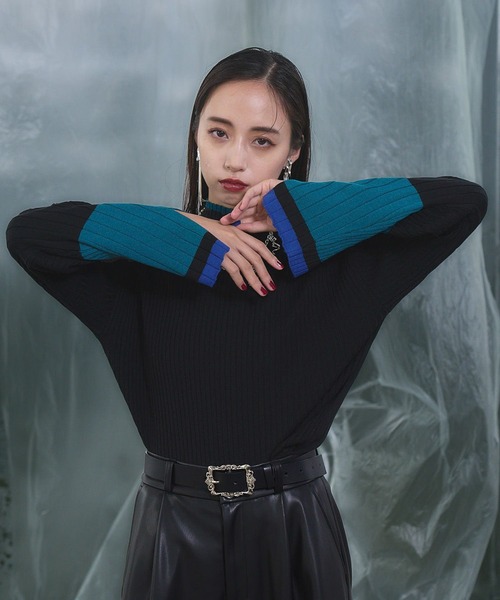 「HARE」 長袖ニット FREE ブラック×グリーン レディース_画像7