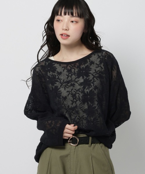 niko and…（ニコアンド） tシャツ フラワー刺繍ロングスリーブプル