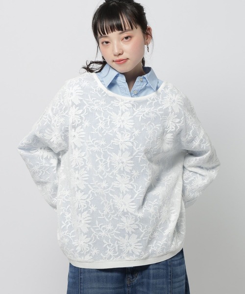 niko and…（ニコアンド） tシャツ フラワー刺繍ロングスリーブプル