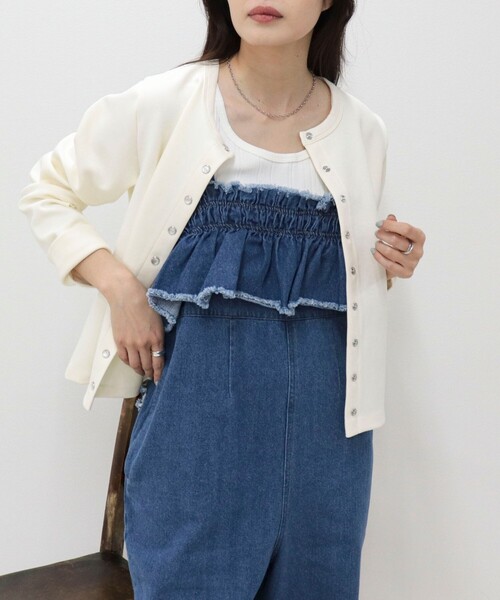 【美品】デニムサロペット IVORY 日本製 fredy emue（フレディエミュ） サロペット オーバーオール フリル
