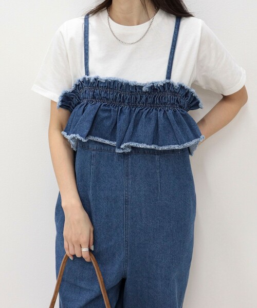 ロージーモンスター♡サロペット♡ポケットフリルデニムオールインワン♡ネイビー♡M fredy emue（フレディエミュ） サロペット オーバーオール フリル