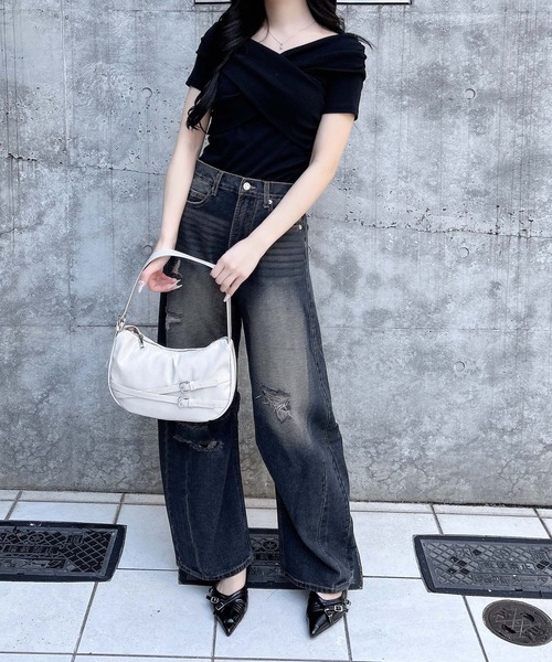 INGNI（イング） tシャツ 半袖 クロスオフショルトップス レディース