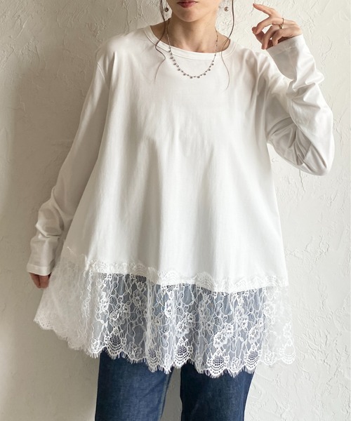 She's Closet tシャツ 長袖 裾レースドッキングロンT レイヤード