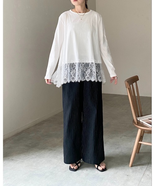 She's Closet tシャツ 長袖 裾レースドッキングロンT レイヤード