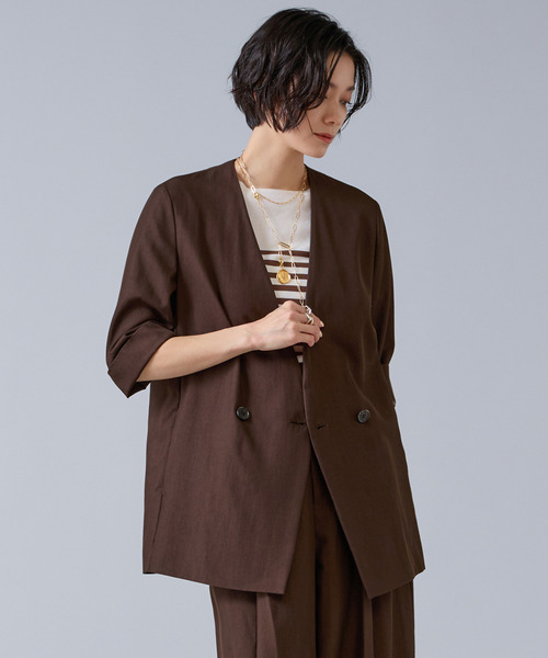 ジャケット ノーカラージャケット テンセルナイロンVカラージャケット レディース