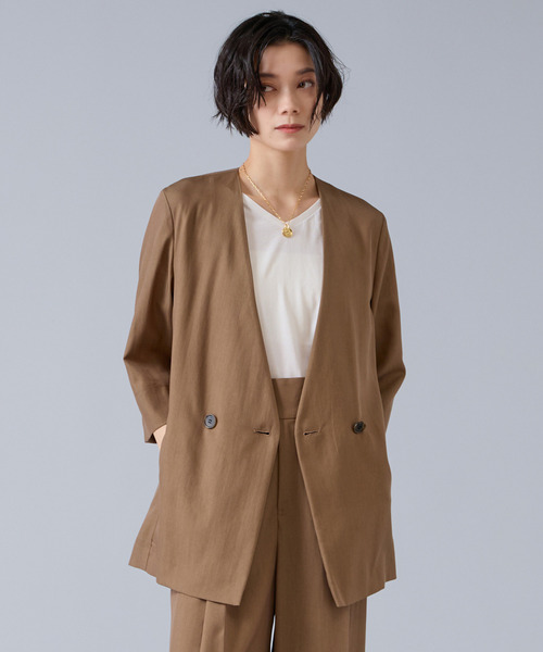 ジャケット ノーカラージャケット テンセルナイロンVカラージャケット レディース