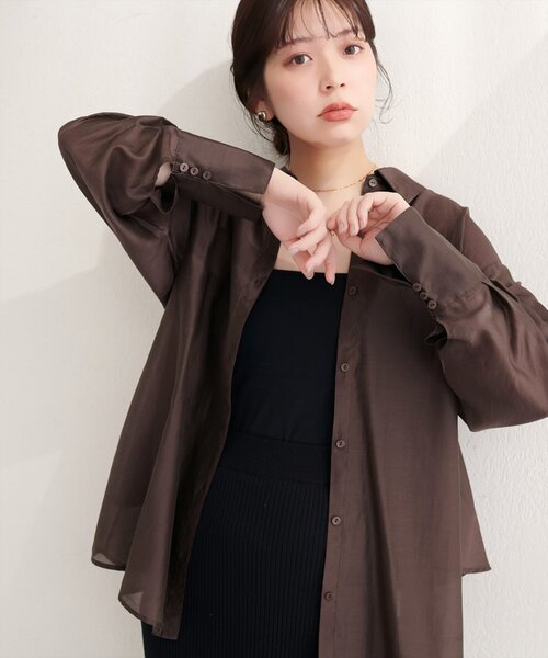 natural couture ブラウス シャツ 「sherbet line」接触冷感バック 