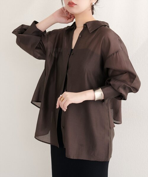 natural couture ブラウス シャツ 「sherbet line」接触冷感バック