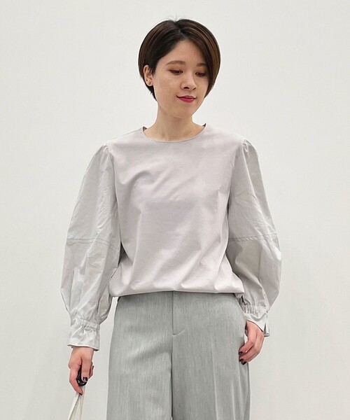 tシャツ スムースコンビ ボリューム袖カットソー レディース