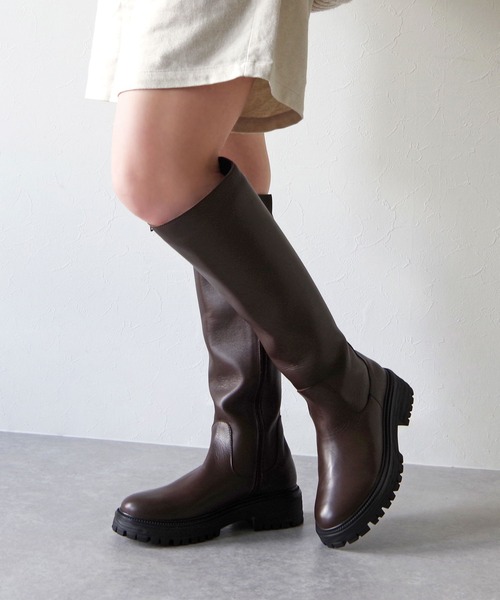 【匿名配送】PUPE☆プーペ☆ロングブーツ☆ブラウン☆35 PUPE（プーペ） ブーツ / トラックソール ロングブーツ EML-P2009