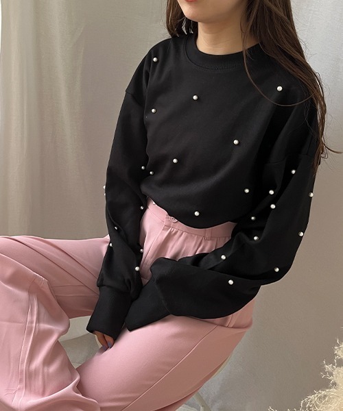marryme パールスウェット　ピンク MARRY ME パール付きピンクトレーナー PERL SWEAT | MARRY ME