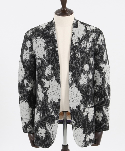 GLIM CLAP ノーカラージャケット ペイズリー柄　ミニマルジャケット GLIM CLAP ノーカラージャケット ペイズリー柄 ミニマルジャケット