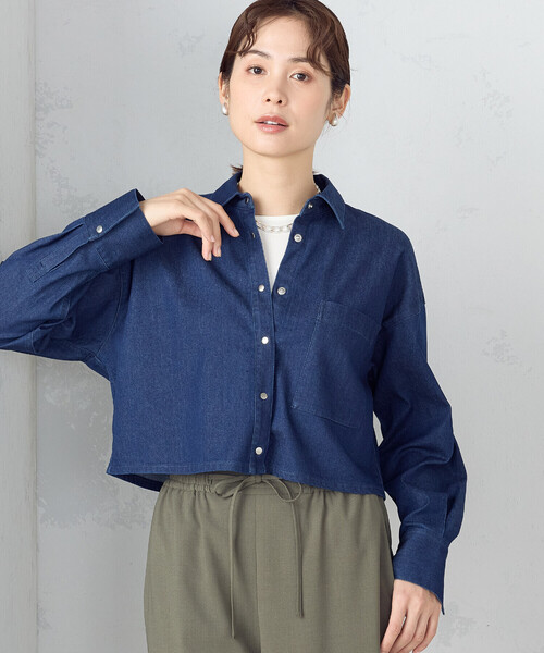 COMME CA ISM ブラウス シャツ デニム クロップド ストレッチ