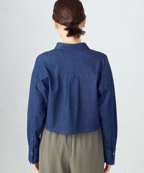 COMME CA ISM ブラウス シャツ デニム クロップド ストレッチ