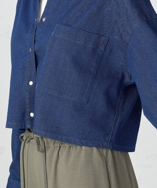 COMME CA ISM ブラウス シャツ デニム クロップド ストレッチ