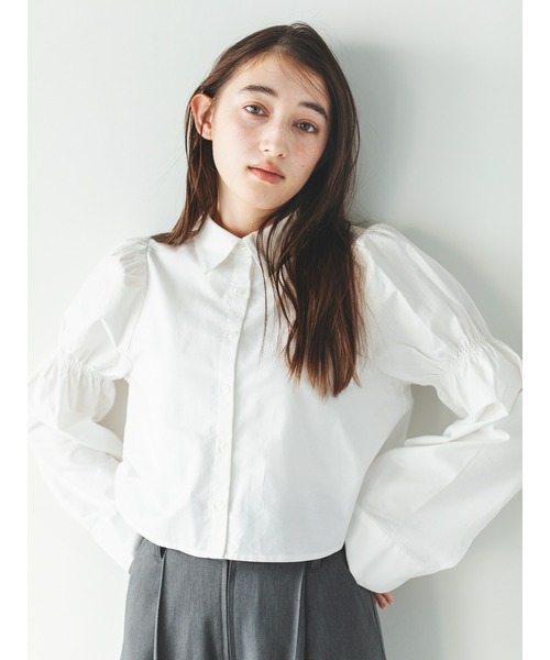ブラウス シャツ 袖シャーリングシャツ レディース