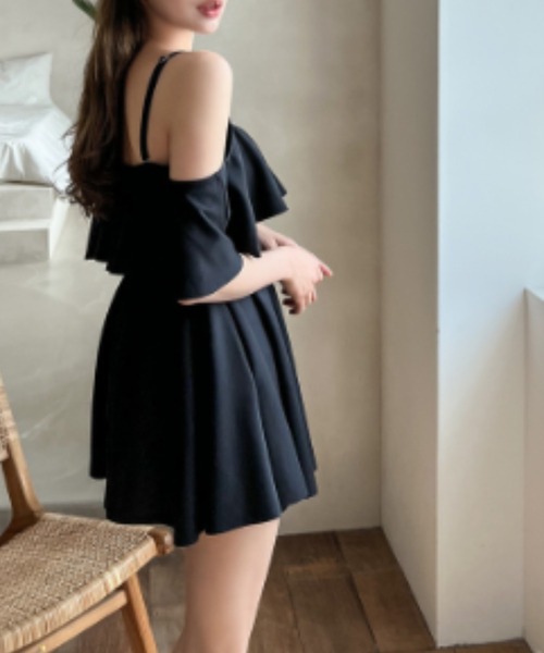 deux amour 水着 2WAYフリルオフショルキャミワンピース水着