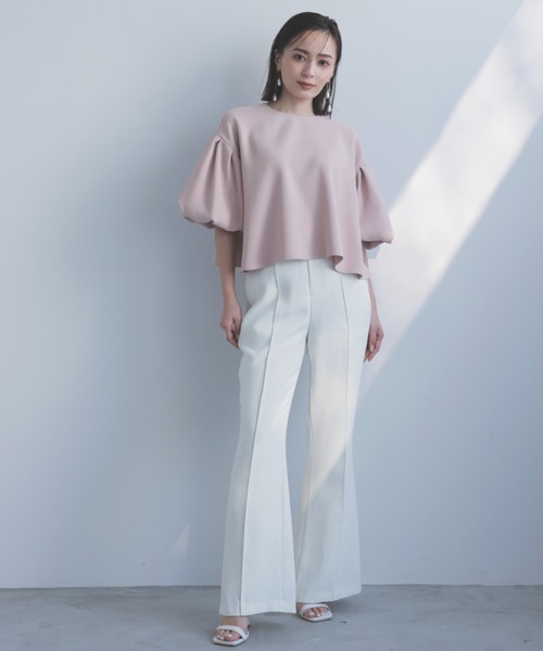 anuans スラックス パンツ バックベンツセミフレアパンツ