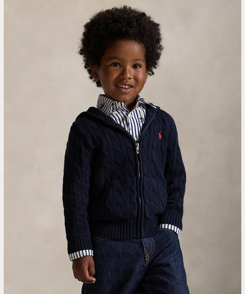 新品タグ付きラルフローレン ケーブルニット ジップアップ　白 キッズXL Polo Ralph Lauren Childrenswear ニット セーター ケーブル コットン