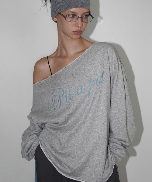 tシャツ 「MADE」 キッピーニーボートネックプリント長袖Tシャツ レディース BLACKUP tシャツ 「MADE」 キッピーニーボートネックプリント