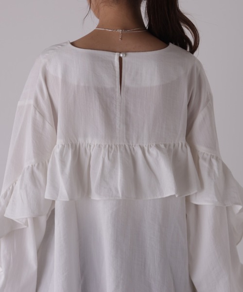 ブラウス シャツ バックフリルシャツ レディース AMERICAN HOLIC ブラウス シャツ バックフリルバンドカラー
