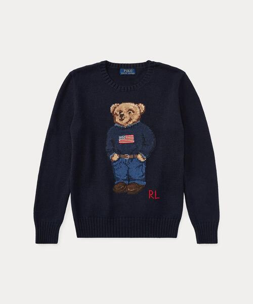 ポロベア刺繍 ネイビー 長袖ニットセーター Amazon | ラルフローレン ポロ レディース ポロベアー クルー