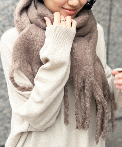 アンレーベル　ベージュ フリンジストール unlabel. アンレーベル ベージュ フリンジストール unlabel. アンレーベル