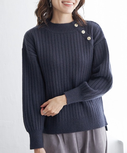 ikka（イッカ） ニット セーター 肩ボタンワイドリブニットプル