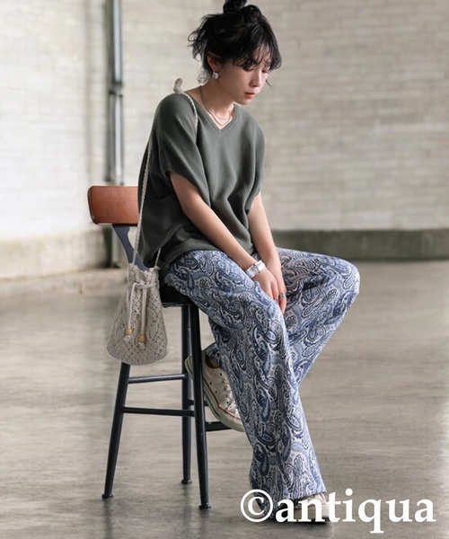 antiqua（アンティカ） パンツ ペイズリー柄ワイドパンツ レディース