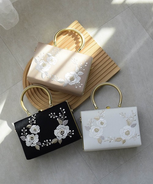 utatane ハンドバッグ バッグ 山茶花刺繍 パールハンドル : ZOZOTOWN