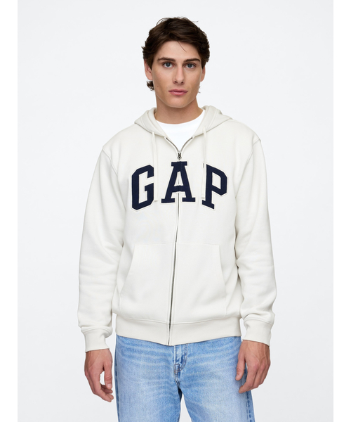 メンズ ロゴ プリント ジップパーカー ゆったり ユニセックス GAP パーカー リラックス GAPロゴ ジップアップパーカー(ユニ