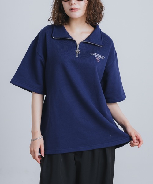 Remember. シャツ 「フラワーチャーム半袖ハーフジップ」 メンズ