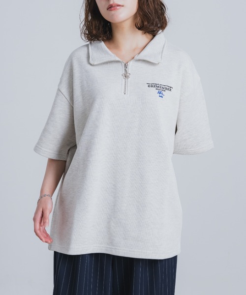 Remember. シャツ 半袖 「フラワーチャーム半袖ハーフジップ」 メンズ