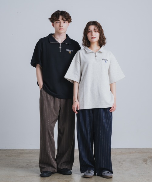 Remember. シャツ 「フラワーチャーム半袖ハーフジップ」 メンズ