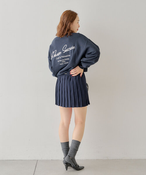 Chico ニットウエストリボンプリーツスカート Chico スカート 「セットアップ対応」ニットウエストリボン