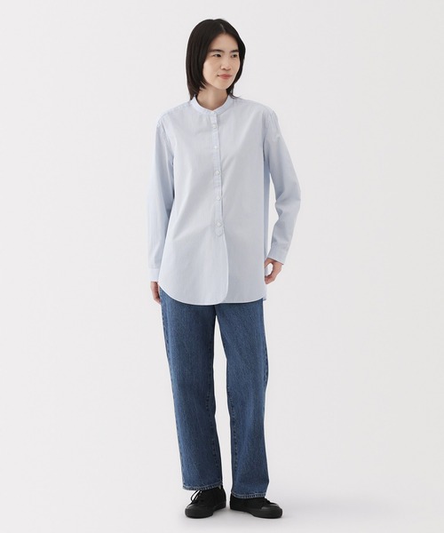 無印良品（MUJI） チュニック 婦人 洗いざらし ブロードスタンドカラー