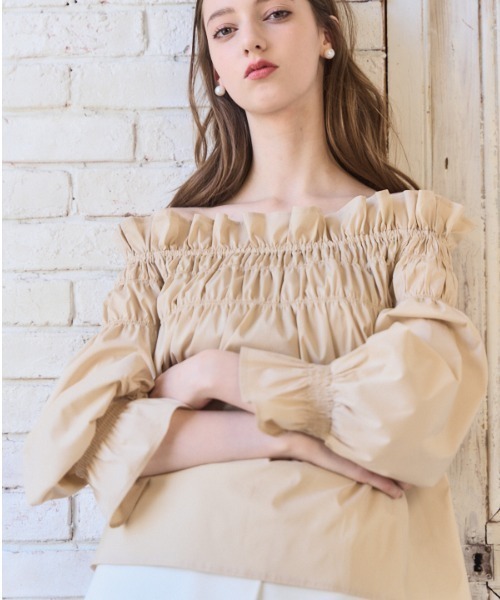 Meline M. ブラウス シャツ Ruffled Ribbon Off-Shoulder Blouse 