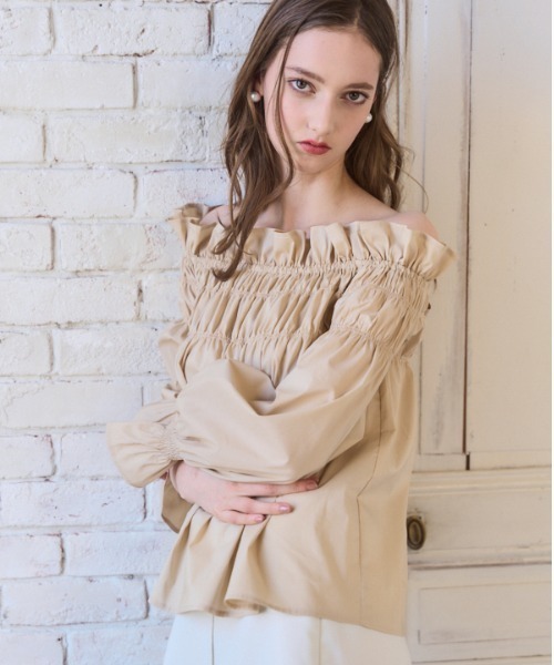Meline M. ブラウス シャツ Ruffled Ribbon Off-Shoulder Blouse