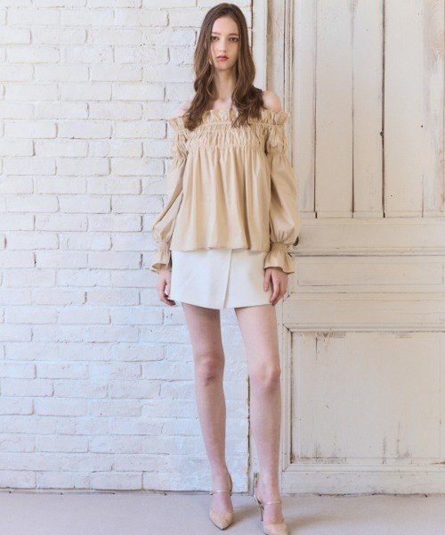 Meline M. ブラウス シャツ Ruffled Ribbon Off-Shoulder Blouse