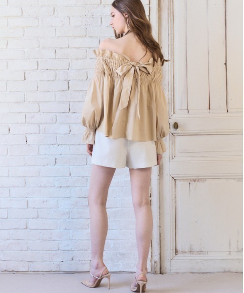 Meline M. ブラウス シャツ Ruffled Ribbon Off-Shoulder Blouse