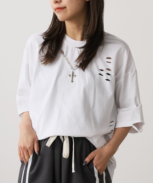 ROOP TOKYO tシャツ ネックレス付き ダメージ半袖Tシャツ メンズ