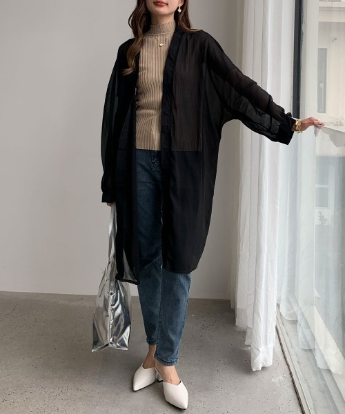 カーディガン シアー素材の夏服透け感ロングUVカットカーデ レディース