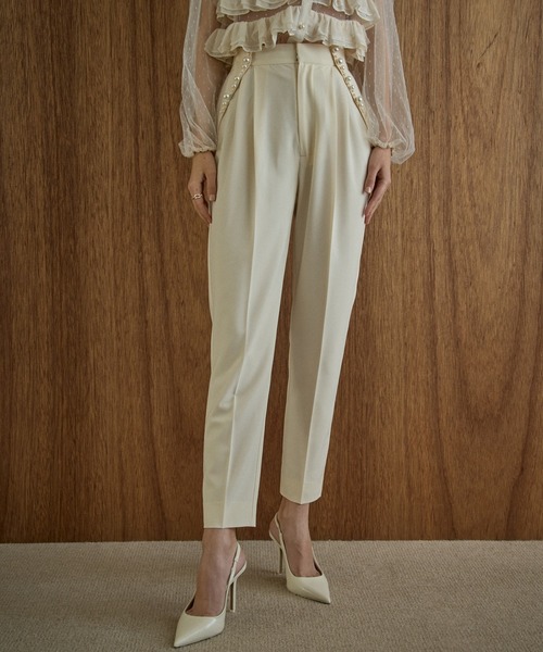 スラックス パンツ Pearl trim pants パールトリムパンツ レディースの画像